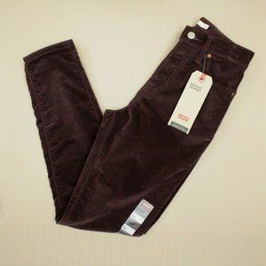 Levi's Wedgie Skinny Pants Women's Size 2 / 26 Button Fly Malbec Moleskin NWT